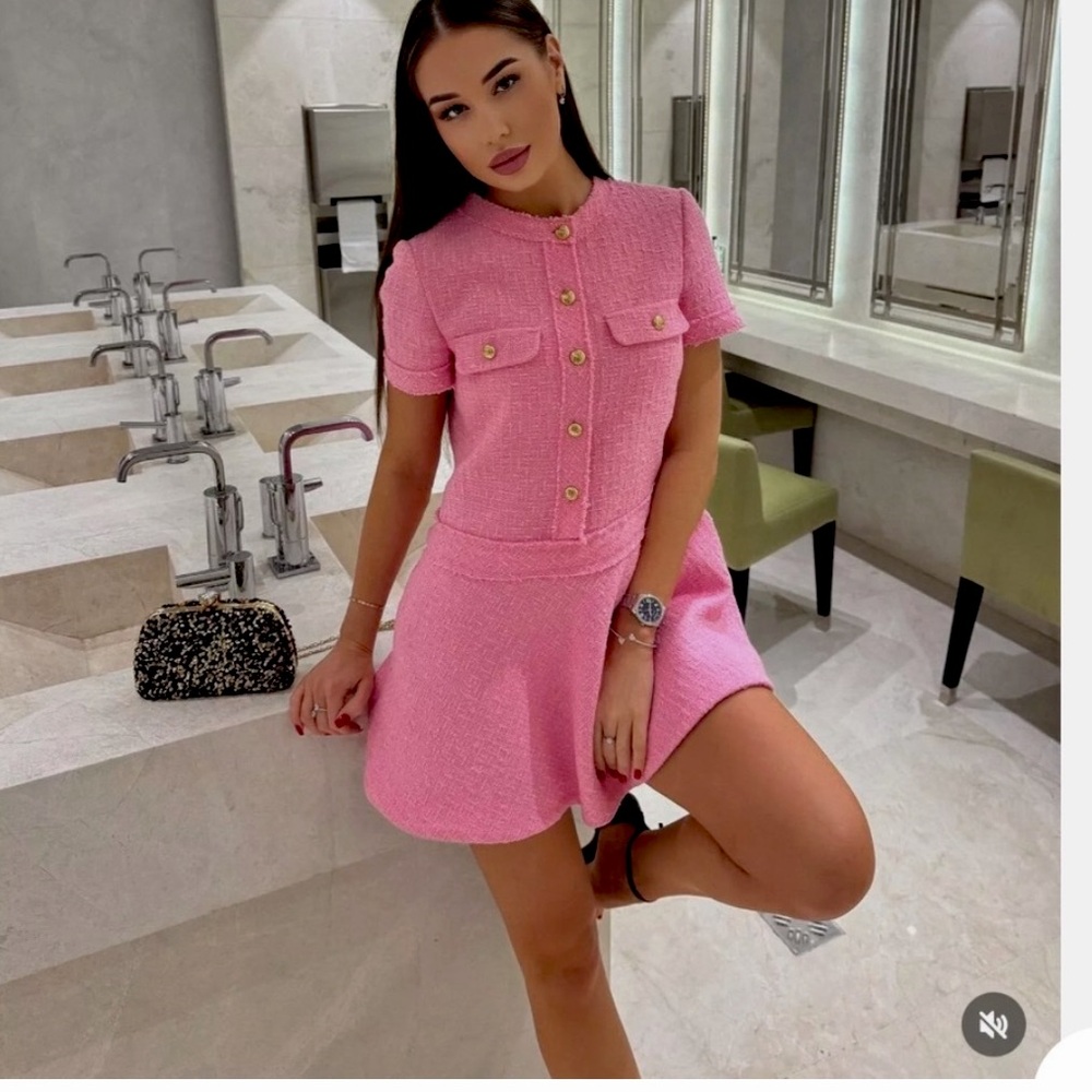 Zara SHORT STRUCTURED DRESS ZW COLLECTION ,pink , textured,